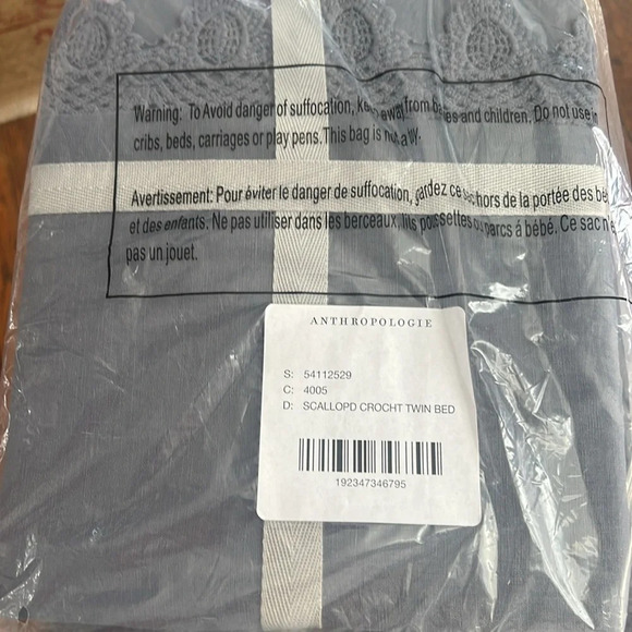 Anthropologie Scalloped Crochet Collection Twin Size Duvet Cover Dark Gray New - Picture 5 of 6